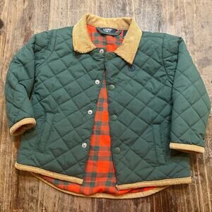 Lands End Quilted Barn Jacket sz 2T Green Cord Barn Jacket